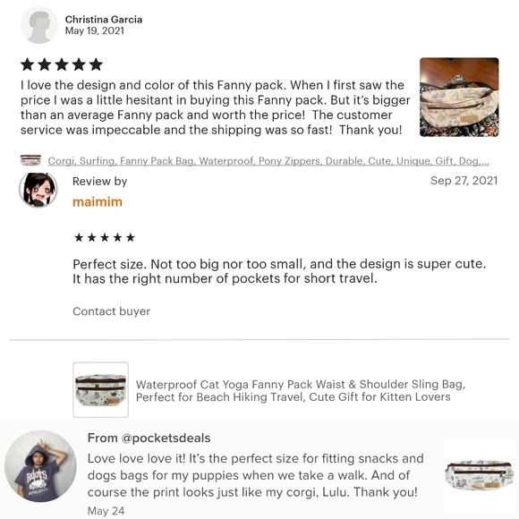 Waterproof Corgi Artist Large Fanny Pack Crossbody Sling - Picture 6 of 10